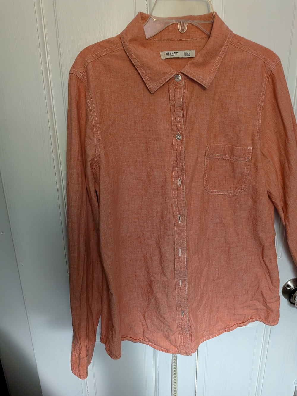 Old Navy Men Medium Burnt Orange Cotton Button Shirt Long Sleeve Casual Coastal